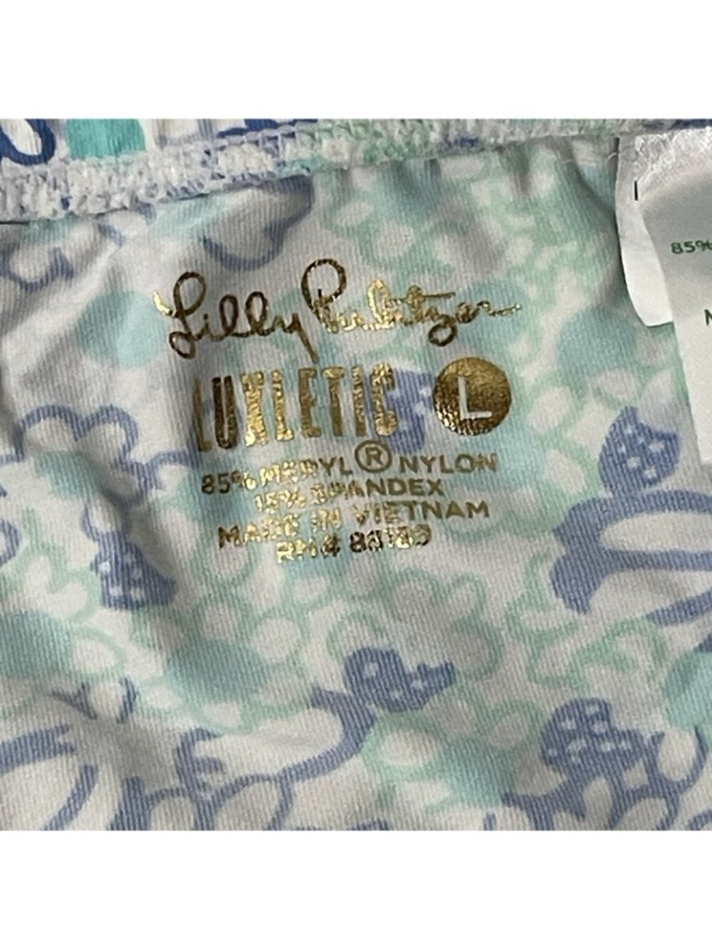 Lilly Pulitzer Luxletic Bike Shorts Women’s Sz L Blue Green Floral Workout Gym - Picture 5 of 5